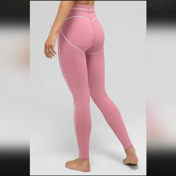 Alo Yoga Airbrush High-Waist Heart Throb Legging Pink Wild Rose/White Small $134 - Picture 5 of 12
